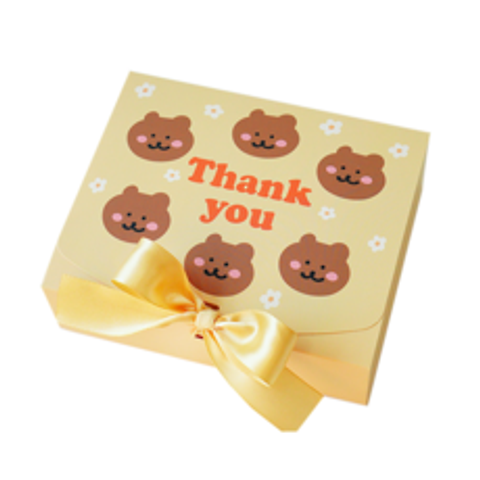 도나앤데코 직사각 선물 포장 상자 소 5p + 리본 5p, 곰돌이 노랑, 1세트