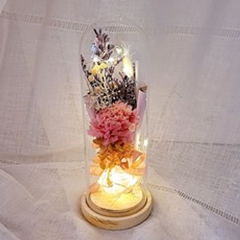 꽃이있는풍경 프리저브드 핑크 카네이션 led유리돔 대, 핑크(카네이션), 랜덤발송(주머니)