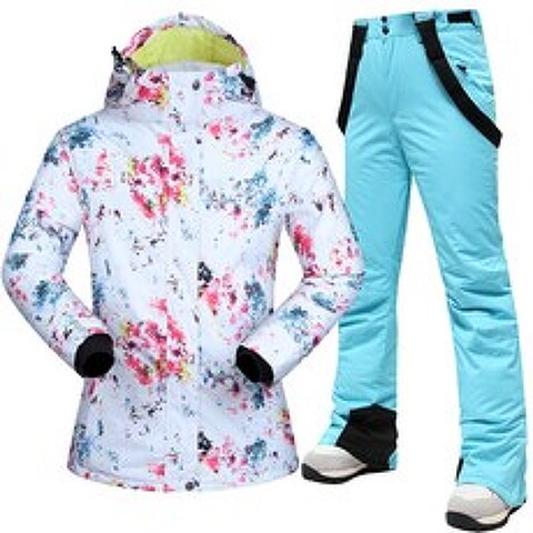 스키세트 커플룩 스케이트복 남녀 싱글널판지 스키장비 풀세트 면패딩 보온 방수 바람막이 스키복 세트, C16-흰색 얼룩+라이트블루-QT