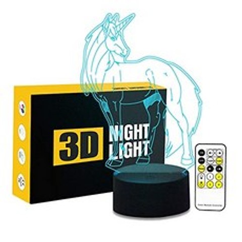 EOM Unicorn 3D Optical Fantasy Lamp 7 Color Change Remote Control and To - E0779072KBNY5L4, 기본