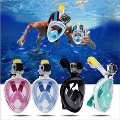수영 마스크 다이빙 마스크 전체 얼굴 스쿠버 안티 안개 고글 카메라 마운트 수중 와이드 뷰 스노클링 다이빙 장비|Diving Masks|, 1개, blue