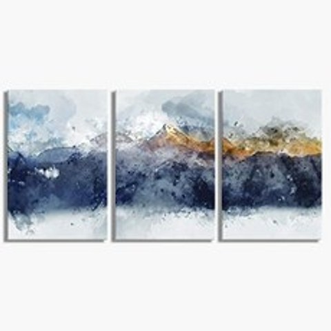 Abstract Canvas Wall Art for Living Room Modern Navy Bl (16x24inches3pcs Blue Abstract Mountains), 본상품, 본상품