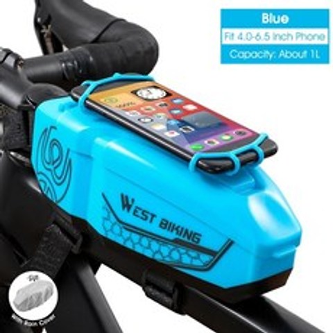 러닝벨트 허리에 매는 가방 핸드폰 런벨트웨스트 바이킹 방수 자전거 4-6.5 인치 전화 홀더 전면 프레임 탑 튜브 MTB 자전거 PC 쉘 사이클링 액세서리, 푸른