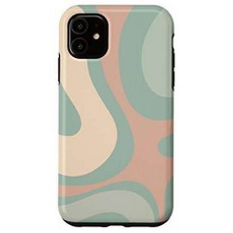 iPhone 11 Retro Liquid Swirl Abstract Pattern in Sage and Blush Case, 단일옵션