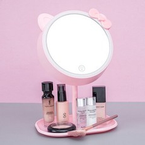 충전식화장거울 고양이거울 고양이화장거울 LED거울, 핑크