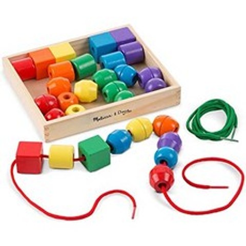 Melissa amp; Doug 544 Primary Lacing Beads-30 개의 나무 구슬과 2 개의 끈이있는 교육용 장난감 쇼핑., 원 컬러_Lacing Beads