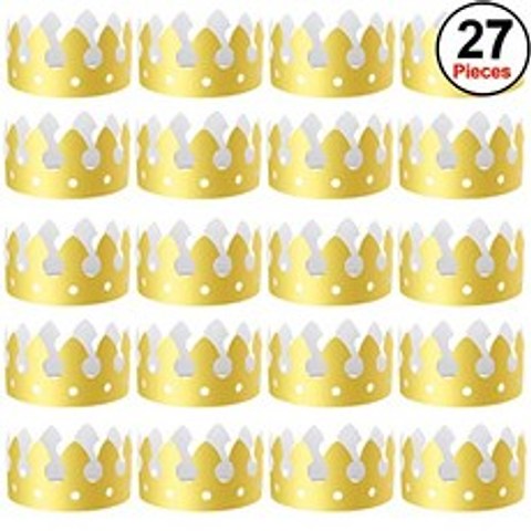 SIQUK 27 Pieces Gold Paper Crowns Party King Crown Paper Hats for Birthday Party and Celebration, 본상품