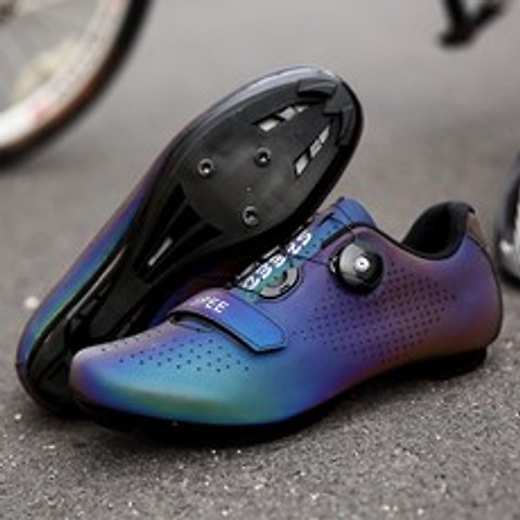 남녀공용 미끄럼방지 자전거 로드 클릿슈즈 신형, 색상 변경 파란색 (896-1 도로 잠금 신발), 260