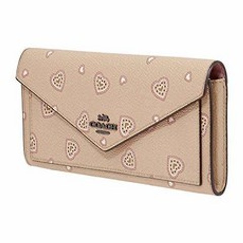 Coach Ladies Continental Leather Wallet With Heart Print- Beige/99124