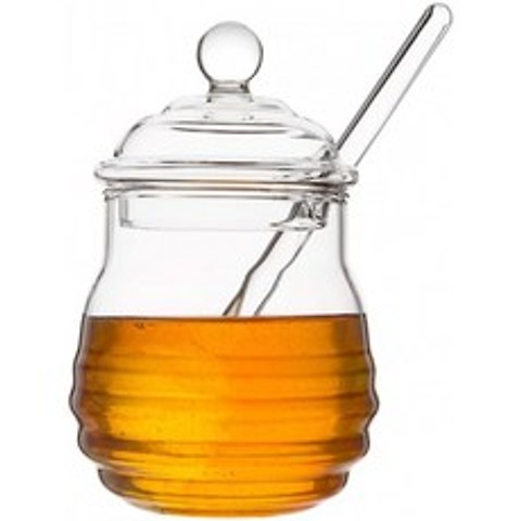 홈 키친을 위한 Dipper 및 Lid Glass Beehive Honey Pot 9 온스 클리어: 키친 & 다이닝이 포함된 Mkono Honey Jar, 단일옵션