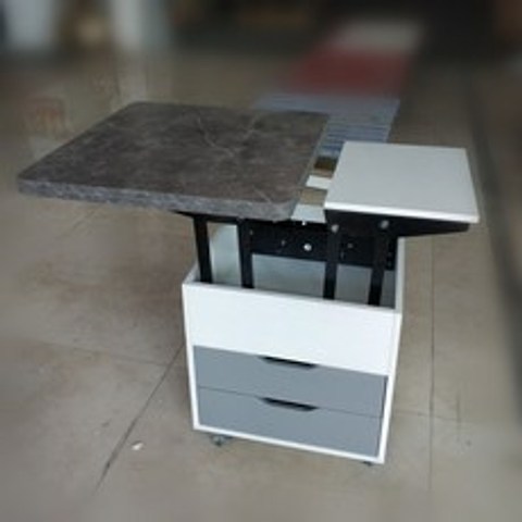 공간활용 트랜스포머 리프트업쇼파 사이드 테이블 겸용 이동식 김종국 거실 확장형 테이블 낮은, 유압타입(그레이+화이트) 60x60사이즈