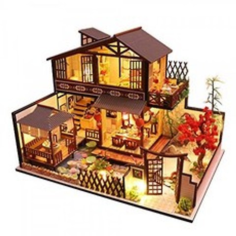 moin moin 인형 집 미니어처 수제 키트 세트 일본식 일본 집 대저택 가을 단풍 단풍 이층 | 대형 | LED 라이트 (일본 가옥) 200