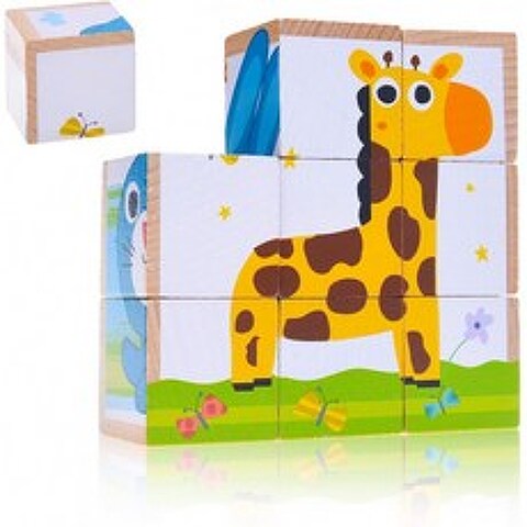 키미마라 나무 블록 퍼즐 유아용 동물 큐브 퍼즐 6대 1로 어린이용 1-2 3세 교육용 장난감(숲 동물):, 단일옵션, 1
