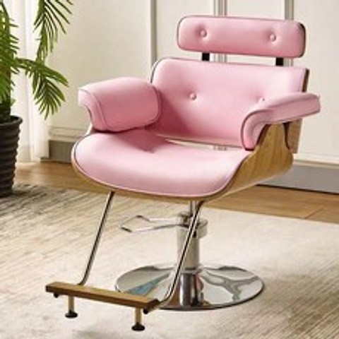 이발소 헤어샵 미용실 회전 리프팅 의자, 핑크(실버발판)
