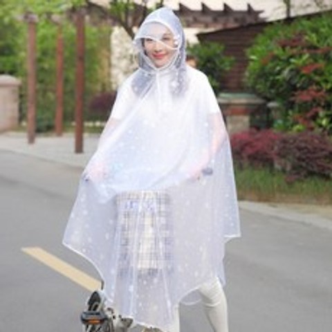 접이식전동자전거 전기자전거 배터리카 탈부착가능한 한국 패션 투명 대리운전 싱글 학생 남녀 우비 판초, C05-눈송이 화이트(분해가능 양면 커버)