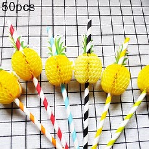 OEM 50Pcs / Set 일회용 파인애플 종이 마시는 빨대 바 생일 파티 용품, Random Color
