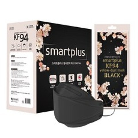스마트플러스 KF94 블랙 벚꽃에디션 마스크 개별포장 대형 50매입 성인용, 1개, 50개입