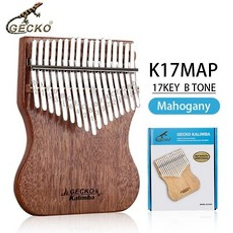 GECKO Kalimba 17 Keys Full veneer 솔리드 ​​마호가니 바디 지시 및 튜닝 해머 엄지 손가락 피아노 C B 톤 K17MAP, K17MAP B 톤