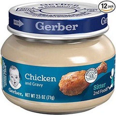 직구 x [Gerber] 2nd Foods Chicken & Gravy Baby Food 거버 2단계 이유식 치킨 그레이비 2.5oz(71g) 12개, 혼합맛