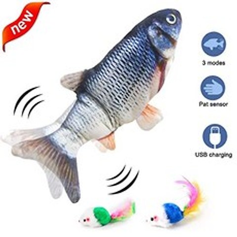 NMT Electric Moving Fish Cat Toy Dog Chew Toy Bite Toy for Indoor Cats Dogs Plu - P058608715J7T56, 기본