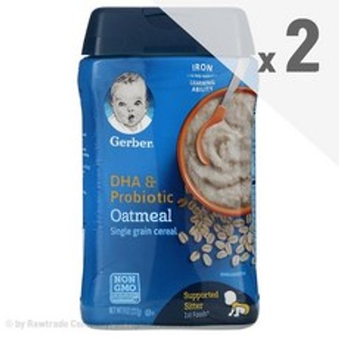 거버 1단계 DHA 프로바이오틱 오트밀 시리얼 이유식 227g x2팩 Probiotic Oatmeal Single Grain