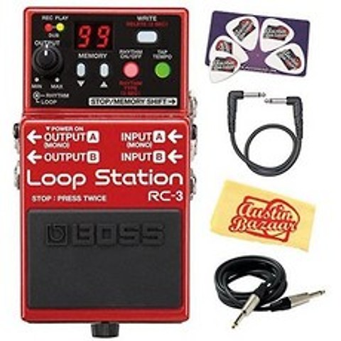 BOSS RC-3 Loop Station Bundle with Instrument Cable Patch Cable Picks and Austin Bazaar Polishin, RC-30 Loop Station_One Color, Bundle w Cables, 상세 설명 참조0