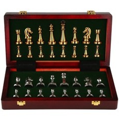 생일선물 고급 보드게임 29cm 나무 체스 세트 럭셔리 금속 체스 피규어 전문 접는 가족 클래식 보드 게임 체스 퀸 갬빗, 협력사