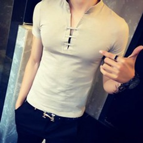 (판매자 가바바 아니면 사지마세요)가바바 남성 반팔티 슬림핏 중국느낌 V넥 티셔츠 G8390