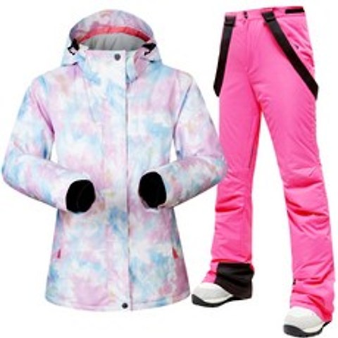 스키세트 커플룩 스케이트복 남녀 싱글널판지 스키장비 풀세트 면패딩 보온 방수 바람막이 스키복 세트, C12-새로운 수채화+핑크-LV