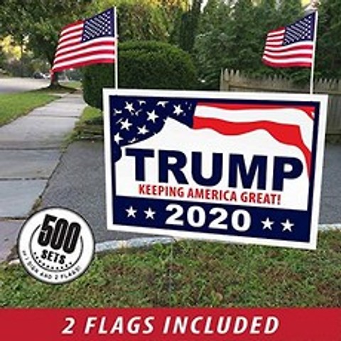 H 프레임 18X12 (미국 국기 함께 500)과 2020 년의 야드 사인에 대한 ITC 도널드 트럼프 (500 500) (500 With American Flags), 500, With American Flags, 500, With American Flags