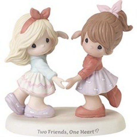 소중한 순간 소녀 손 만들기 192001 Two Friends One Heart Bisque Porcelain Figurine Multi, 단일옵션