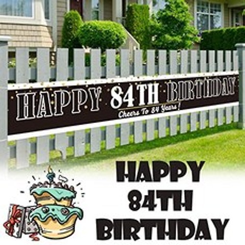 LINGPAR 9.8 x 1.6 ft Large Sign Happy 84th Birthday Banner - Cheers to 84 Years Old Decor (84), 84