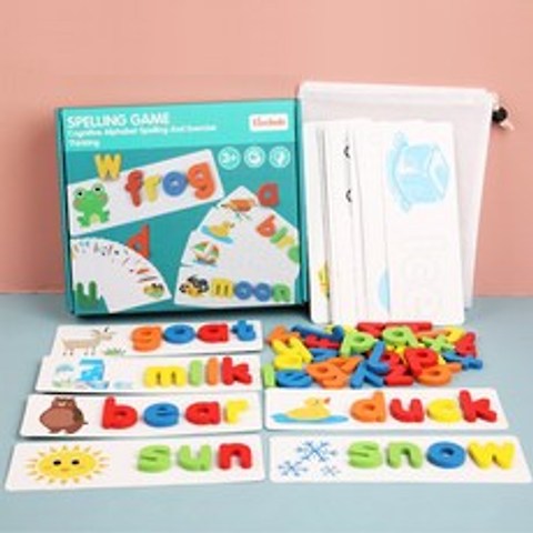 영어 퍼즐 알파벳 퍼즐 원목교구 놀이 단어 매칭 카드 학습완구 운동 자극 어린이 유아 학습, 영어 단어 철자-개