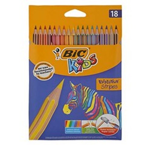 BIC Kids Evolution Stripes 색연필-다양한 색상 물집 18 950524, 단일옵션