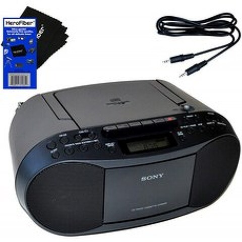 AM/FM 라디오 & 카세트 테이프 플레이어가 장착된 소니 CD 플레이어 휴대용 붐박스 + 스마트폰용 보조 케이블 MP3 플레이, 단일옵션