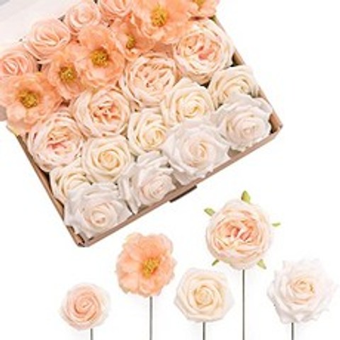 Lings moment Artificial Flowers Combo Box Set Delicate Peach for DIY Wedding Bouq (Delicate Peach)