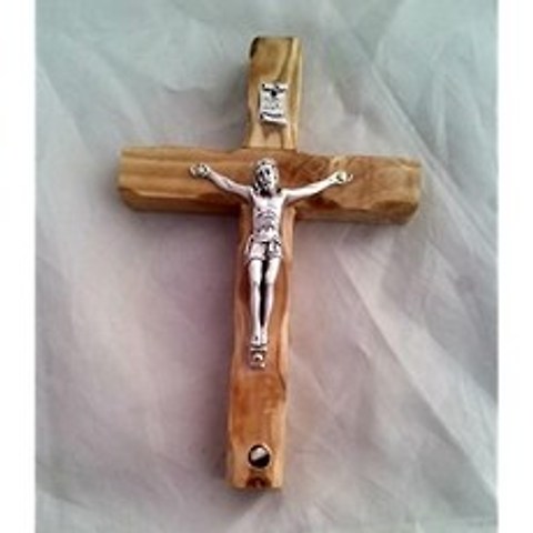 Wall Cross Crucifix Olive Wood with a Bethlehem Stone Holy Land Prayer Card Certificate, 본상품