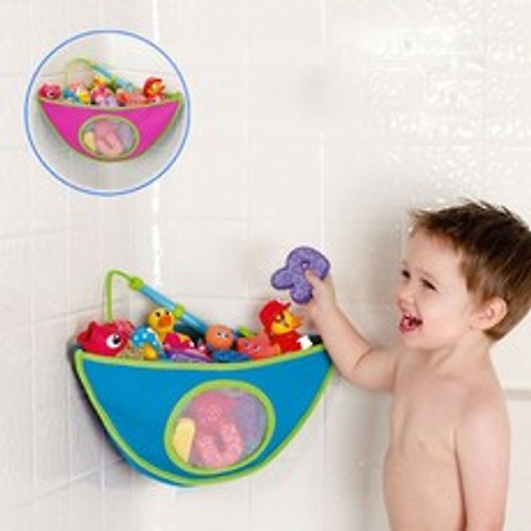 모서리 코너 목욕놀이 욕실 장난감 정리함 그물망, 코너 삼각 목욕놀이 정리망(블루)