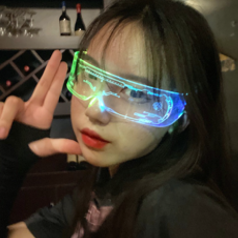 사이버 펑크 LED 고글 BJ 유튜버 틱톡 투명 안경 특이한 인싸템, 사이버LED안경