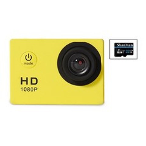 방수카메라 수중카메라 전문 야외 스포츠 액션 카메라 수중 미니 카메라 방수 스크린 여러 색상 방수 비디오 녹화, 중국, 32G 카드가있는 노란색