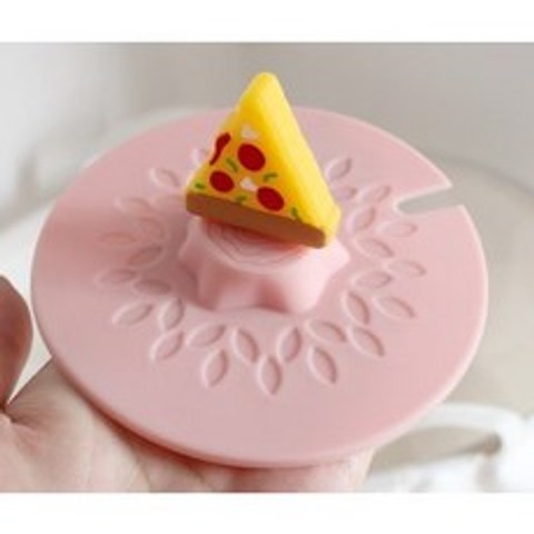 하트 캐릭터 실리콘 컵 커버 컵뚜껑 63종, 핑크(hole) + 피자