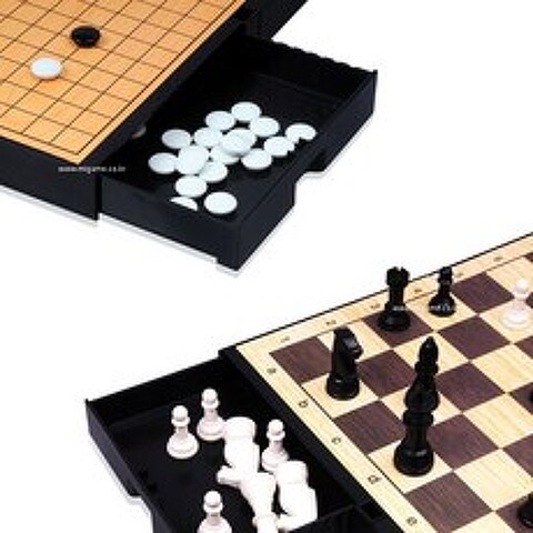 체스판 바둑판 양면 게임판 세트 체스 바둑 오목 게임 세트 보드게임, 단색