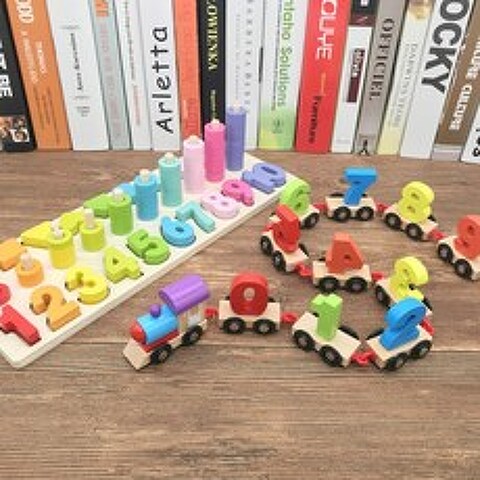 원목 유아용 숫자 퍼즐 자석 낚시 놀이 모양 맞추기, 3 in 1 로그 보드 + 작은 너도밤 ​​나무 기차