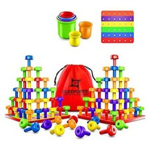 Stacking Peg Board Set Toy JUMBO PACK 60 Pegs amp; Board + FREE Stacking Cups + FREE Colorful Boa, One Color_One Size, 상세 설명 참조0, 상세 설명 참조0