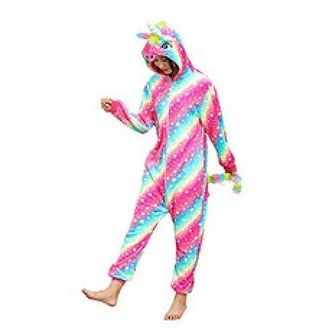 PJSNEW 프리미엄 유니콘 우주복 성인 동물 잠옷 여성용 할로윈 코스프레 의상, Colorful Rainbow Starry