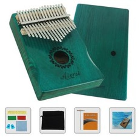 Aiersi Solid Koa 17 Keys Gecko Kalimba 엄지 손가락 피아노 Calimba 음악 선물 노래 지침 책 Tune Hammer and bag, 스페인, 녹색 팔걸이