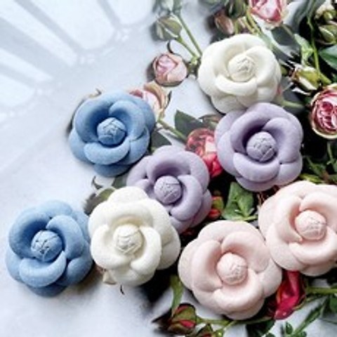 꽃코사지 까멜리아 고급스러운꽃 4가지컬러 코사지옷핀만들기 헤어밴드재료, 연핑크