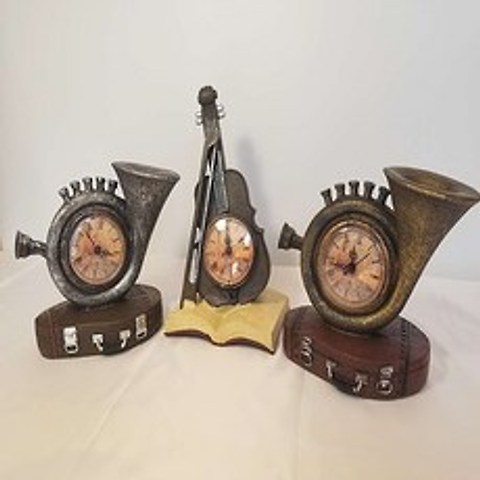 앤틱 빈티지 악기모형 바이올린 나팔(호른)시계 인테리어 소품 장식장 거실 개업 집들이 선물