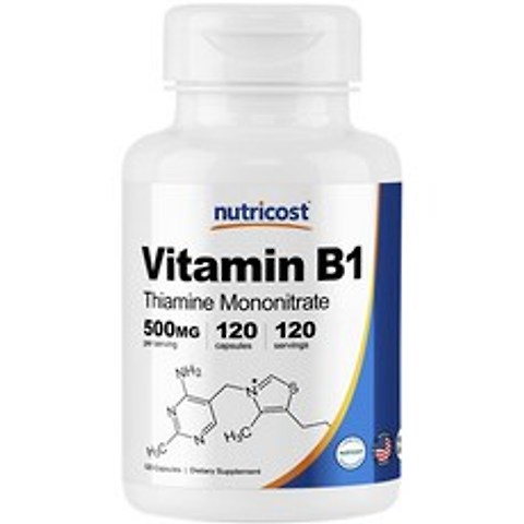 뉴트리코스트 비타민 B1 티아민 모노나이트레이트 500mg 캡슐 글루텐 프리, 120개입, 1개