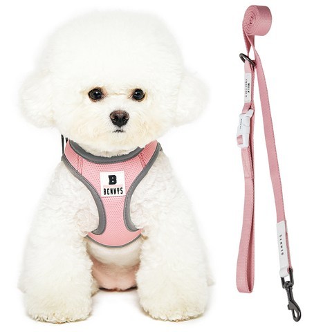 베니즈 베이직 강아지 하네스 + 리드줄 1.5m, 핑크
